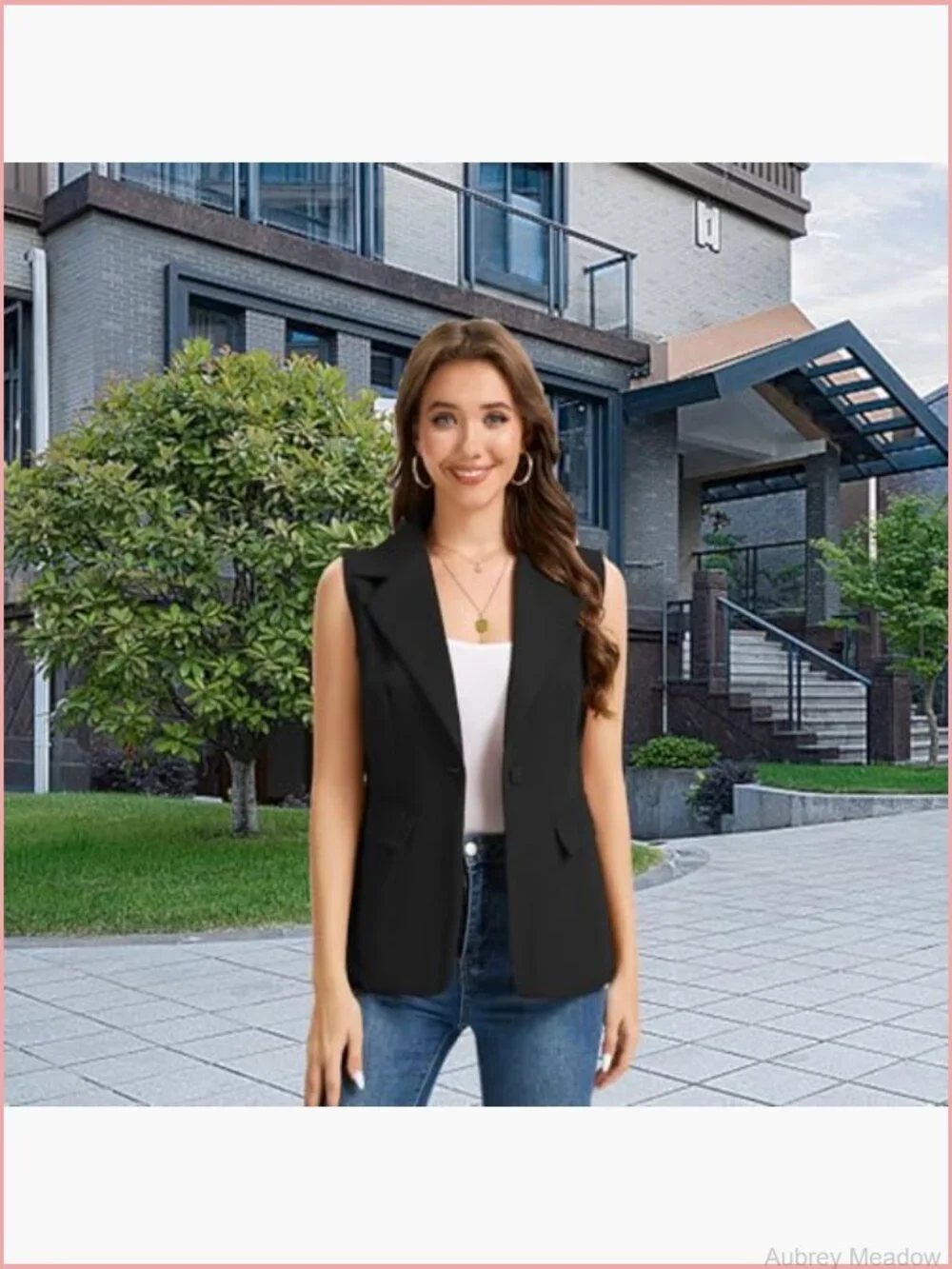 Sleeveless Blazer Vest Lightweight Lined Single Button Work Office Jacket